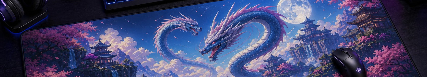 Dragon artwork custom gaming mat on a desk